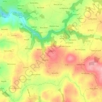 Mapa topográfico Le Mont, altitude, relevo