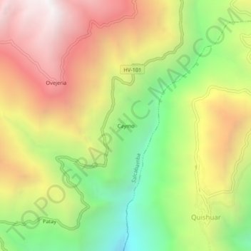 Mapa topográfico Caymo, altitude, relevo