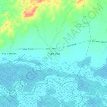 Mapa topográfico Purísima, altitude, relevo