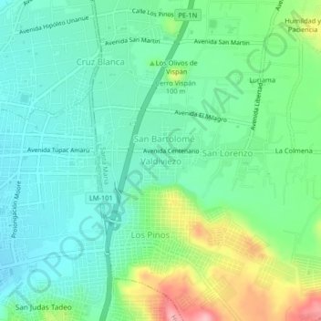 Mapa topográfico Valdiviezo, altitude, relevo
