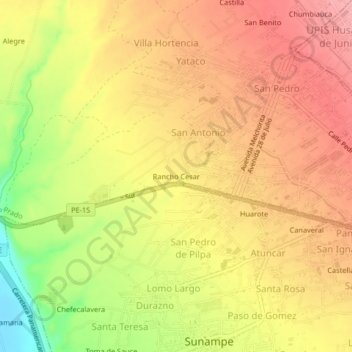 Mapa topográfico Rancho Cesar, altitude, relevo