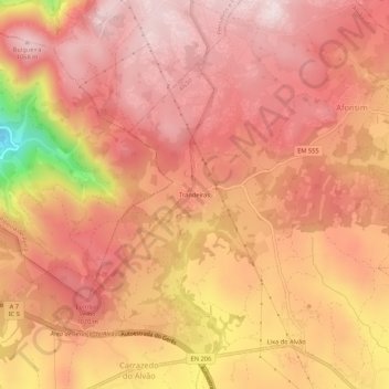 Mapa topográfico Trandeiras, altitude, relevo