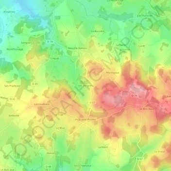 Mapa topográfico Les Vergnes, altitude, relevo