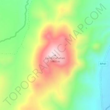 Mapa topográfico Cerro Cañañan, altitude, relevo