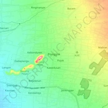 Mapa topográfico Ponggok, altitude, relevo