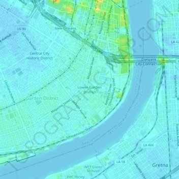 Mapa topográfico Lower Garden District, altitude, relevo