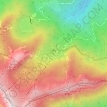Mapa topográfico Prato Spilla, altitude, relevo