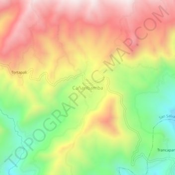 Mapa topográfico Cañaribamba, altitude, relevo
