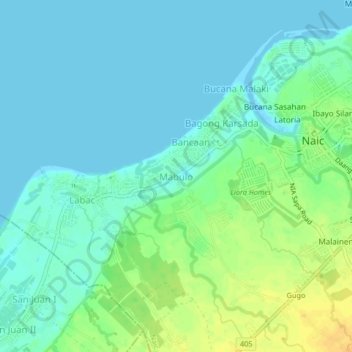 Mapa topográfico Mabulo, altitude, relevo