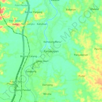 Mapa topográfico Pamarayan, altitude, relevo