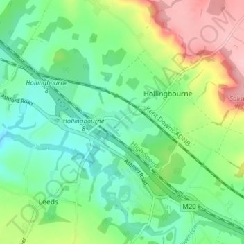 Mapa topográfico Eyhorne Street, altitude, relevo