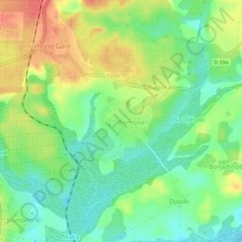 Mapa topográfico Bomono, altitude, relevo