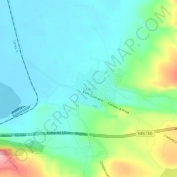 Mapa topográfico Araró, altitude, relevo