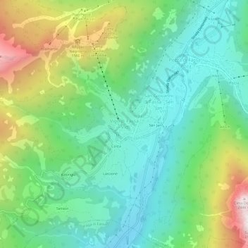Mapa topográfico Vigo di Fassa, altitude, relevo