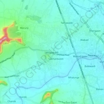 Mapa topográfico Hinjawadi, altitude, relevo