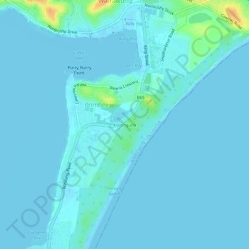 Mapa topográfico Korongulla, altitude, relevo