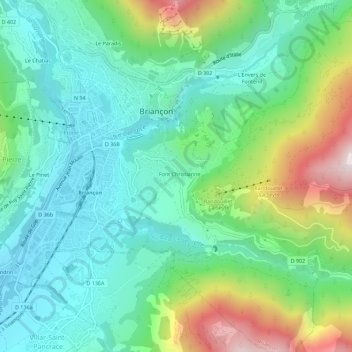 Mapa topográfico Font Christianne, altitude, relevo