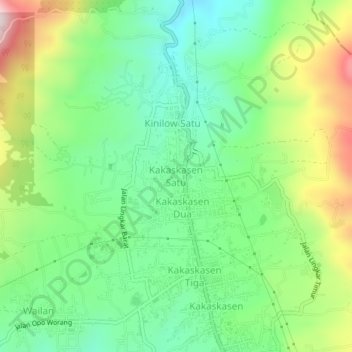 Mapa topográfico Kakaskasen Satu, altitude, relevo
