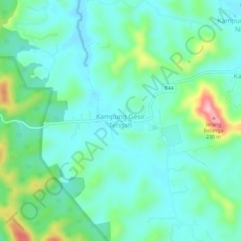 Mapa topográfico Kampung Gesir Tengah, altitude, relevo