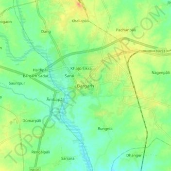 Mapa topográfico Bargarh, altitude, relevo