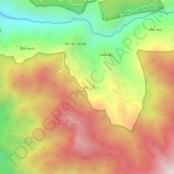 Mapa topográfico Potok Ullin, altitude, relevo