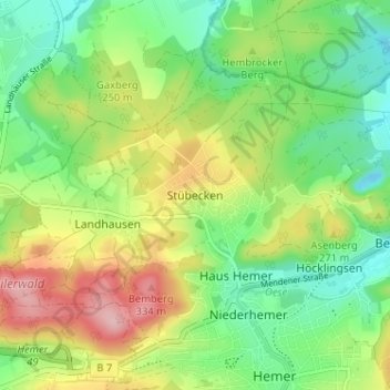 Mapa topográfico Stübecken, altitude, relevo