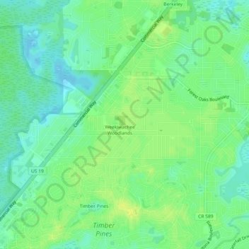 Mapa topográfico Weeki Wachee Acres, altitude, relevo