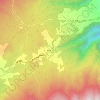 Mapa topográfico Haruhay, altitude, relevo