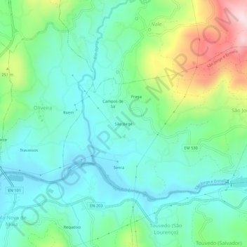 Mapa topográfico São Jorge, altitude, relevo