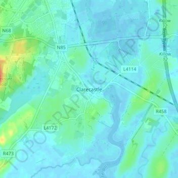 Mapa topográfico Clarecastle, altitude, relevo