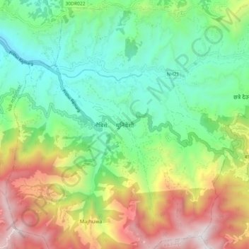 Mapa topográfico Dhunibesi, altitude, relevo