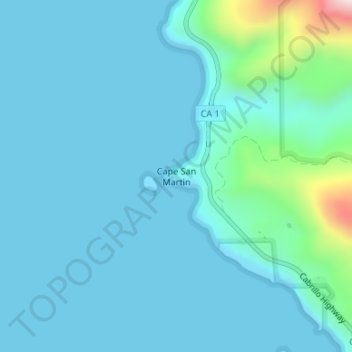 Mapa topográfico Cape San Martin, altitude, relevo