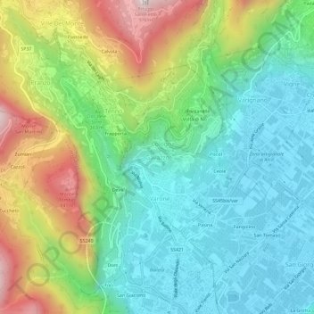 Mapa topográfico Gavazzo, altitude, relevo