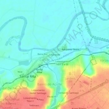Mapa topográfico Liberdade, altitude, relevo