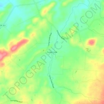 Mapa topográfico Camp Creek, altitude, relevo
