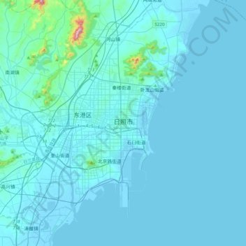 Mapa topográfico 日照市, altitude, relevo