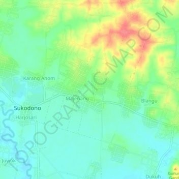 Mapa topográfico Majenang, altitude, relevo