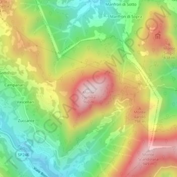 Mapa topográfico Monte Civillina, altitude, relevo