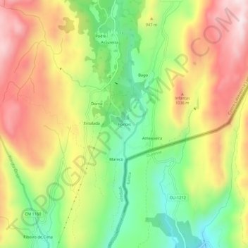 Mapa topográfico Pontes, altitude, relevo