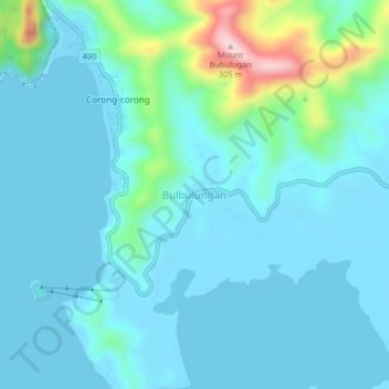 Mapa topográfico Bulbulungan, altitude, relevo