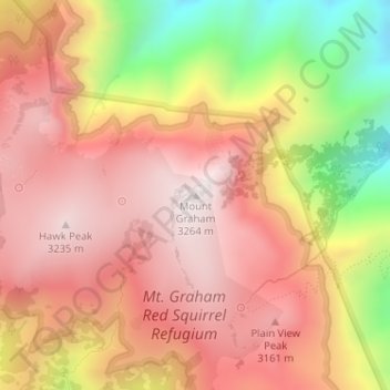 Mapa topográfico Mount Graham, altitude, relevo