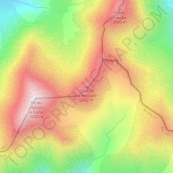 Mapa topográfico Cime de la Recoude, altitude, relevo