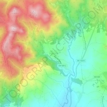 Mapa topográfico Padroso, altitude, relevo