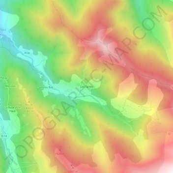 Mapa topográfico Les Tartès, altitude, relevo