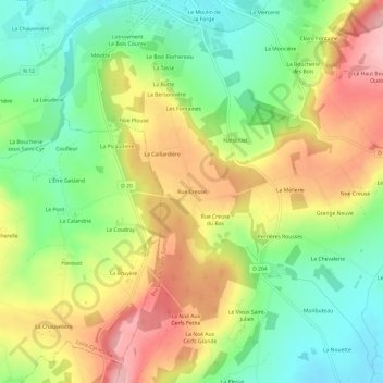 Mapa topográfico Rue Creuse, altitude, relevo
