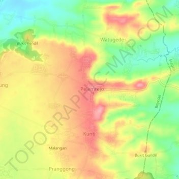 Mapa topográfico Winong, altitude, relevo