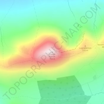 Mapa topográfico Croagh Patrick, altitude, relevo
