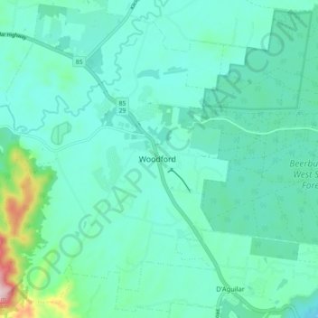 Mapa topográfico Woodford, altitude, relevo