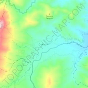 Mapa topográfico Sukajaya, altitude, relevo