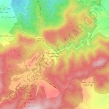 Mapa topográfico Grotte des Pigeons, altitude, relevo